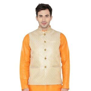 Banarasi Rayon Cotton Beige Modi Nehru Jacket